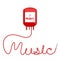 Blood bag type music red color and music text made from cord ill