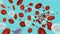 Blood cells 3d rendering illustration. Red and white blood cells and platelets flowing on a blue or aqua background. Medical and