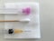Blood collection tube and syringe and swab with gauze in healthcare check up concept