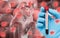 Blood collection tube to test for the monkeypox virus with positive results, monkey images and virus background