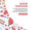 blood donation background. cartoon minimalistic items set, health blood donor day concept, volunteer hospital