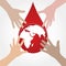 Blood donation. Blood Donor and the globe. Red drop. Donation volunteer. Blood donation medical poster.