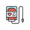 Blood donation, transfusion, volunteering, charity flat color line icon.