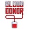 Blood Donor lettering connected to a blood bag, donate blood save lives