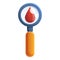 Blood drop under magnifier icon, cartoon style