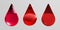 Blood drops isolated on transparent background. Vector 3d realistic red blood droplets icons for blood donation center, donor day