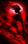 A blood female vampire against a full blood moon screams in waves of crimson dark blood. 2D