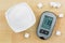 Blood Glucose meter device showing high blood sugar levels, next