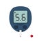 Blood glucose meter with test strip and drop of blood