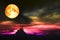 blood moon on colorful cloud and rainbow night sky