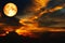 blood moon on colorful cloud and rainbow sky