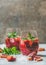 Blood orange and strawberry summer Sangria with mint and ice