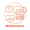 Blood pressure control concept icon. Heart functioning monitoring idea thin line illustration. Systolic and diastolic