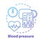 Blood pressure control device concept icon. Heart monitoring idea thin line illustration. Systolic and diastolic