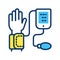 Blood pressure measuring color line icon. High blood examination. Medical equipment. Pictogram for web, mobile app, promo