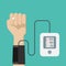 Blood pressure measuring concept with arm and blood pressure monitor or sphygmomanometer. Vector illustration.