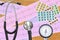 Blood pressure meter, digital tablet, pills and stethoscope
