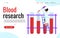 Blood research and hematology analysis site banner, cartoon vector illustration.