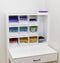 Blood ,semen samples and ,serum specimen medical test tubes on a tray in laboratory room at general hospital for clinical lab