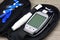Blood sugar measurement, Diabetic kit, Syringe pen with insulin and glucometer.