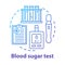 Blood sugar testing gadget concept icon. Controlling glucose level idea thin line illustration. Modern glucometer for