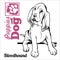 Bloodhound puppy sitting. Drawing by hand, sketch. Engraving style, black and white vector image.