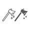 Bloody axe line and glyph icon, halloween and blade, ax with blood sign, vector graphics, a linear pattern on a white
