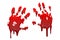 Bloody hand print 3D set isolated white background. Horror scary drip blood dirty handprint, fingerprint. Red palm