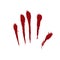 Bloody hand print isolated white background. Horror scary blood dirty handprint, fingerprint. Red palm, fingers, stain