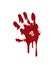 Bloody hand print isolated white background. Horror scary blood dirty handprint, fingerprint. Red palm, fingers, stain