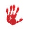 Bloody hand print isolated white background. Horror scary blood dirty handprint, fingerprint. Red palm, fingers, stain