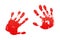 Bloody hand print isolated white background. Horror scary blood dirty handprint, fingerprint. Red palm, fingers, stain