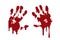 Bloody hand print set isolated white background. Horror scary blood handprint, fingerprint. Red palm, fingers, stain