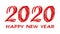 Bloody horror-like illustration of a happy new year 2020 red text on a white background