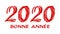 Bloody horror-like illustration of a happy new year 2020 red text on a white background