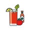 Bloody Mary cocktail, tomato and bottle of hot sauce isolated vector illustration