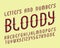 Bloody red alphabet with numbers and currency signs. Gaming stylized font