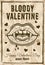 Bloody valentine vintage poster vampire women mouth with fangs and blood drops. Vector illustration with grunge textures