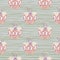 Bloom seamless abstract pattern with light pink folk flower bud ornament. Grey striped background