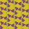 Bloom seamless pattern with purple bell flowers elements ornament. Yellow pale background. Abstract style