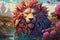 Bloombeast a rare and majestic creature resembling a combination of a lion and a blooming flower, illustration generative ai
