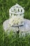 Blooming apple tree flowers in white vintage cage