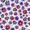 Blooming Aster flowers on white background. Raster seamless pattern hand-drawn