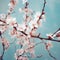 Blooming Beauty: A Stunning Cherry Blossom on a Blue Branch