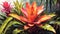 Blooming Bromelia Flowers Vivid Colors Flower Background Illustration Postcard Digital Artwork Banner Website Flyer Ads Gift Card