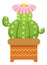 Blooming cactus. Green cartoon succulent in ceramic pot