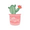 Blooming Cactus Indoor House Plant Growing in Cute Pink Pot, Design Element for Natural Home Interior Decoration Vector