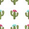 Blooming cactus seamless pattern, hand drawing, vector illustration.