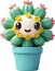 A blooming cactus with a surprised expression.