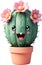 A blooming cactus with a surprised expression.